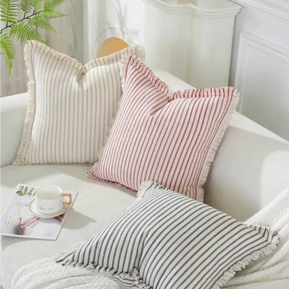 Tan & White Cushion Covers Set of 2 18x18